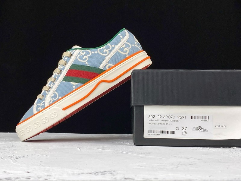 Gucci Ace Embroidered Low-Top Sneaker Blue/Orange/White 25