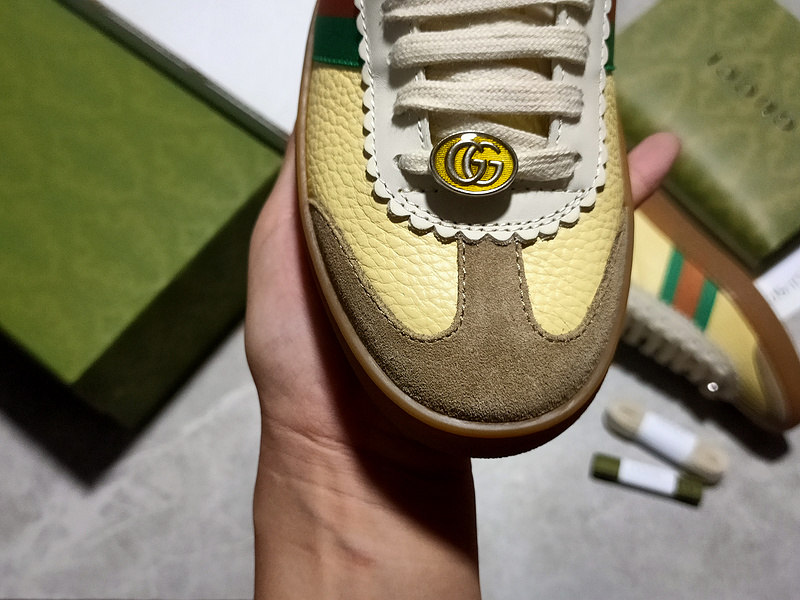 Gucci Ace Embroidered Low-Top Sneaker Yellow/Brown/Green-Red 9