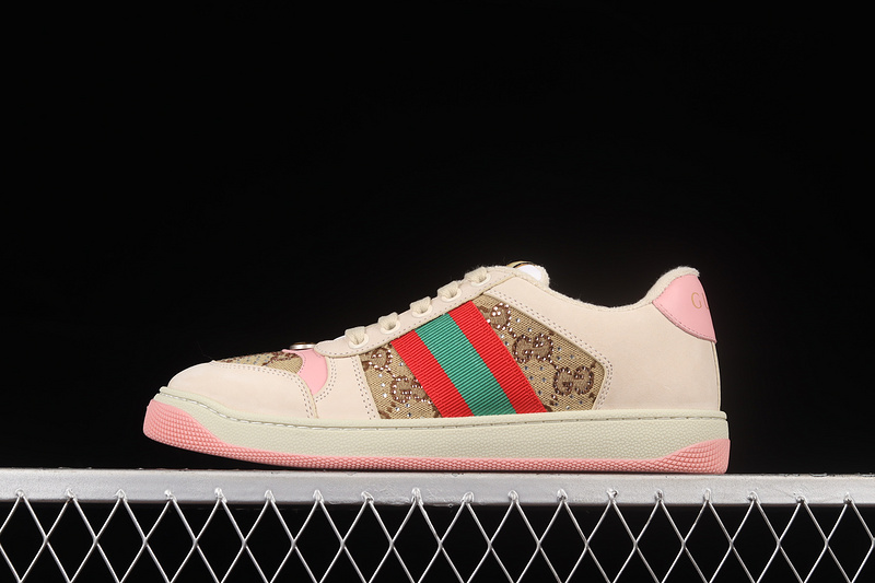 Gucci Distressed Screener Sneakers Beige/Green/Red-Pink 13