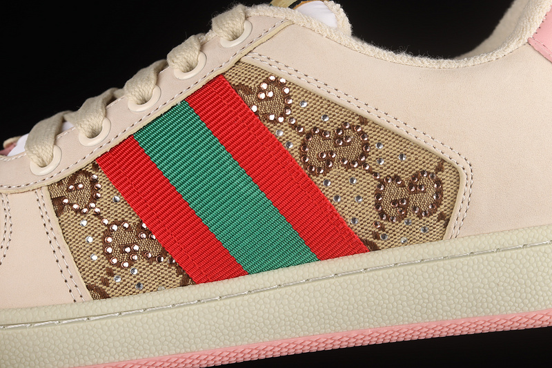 Gucci Distressed Screener Sneakers Beige/Green/Red-Pink 15