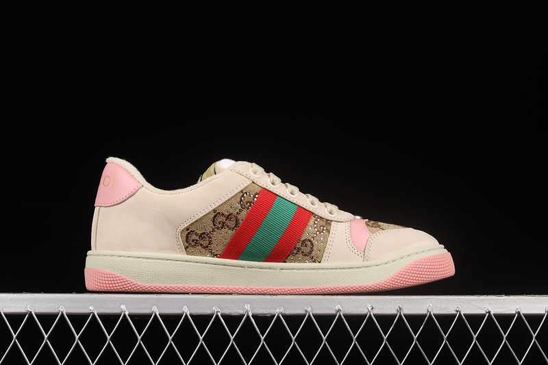 Gucci Distressed Screener Sneakers Beige/Green/Red-Pink 27