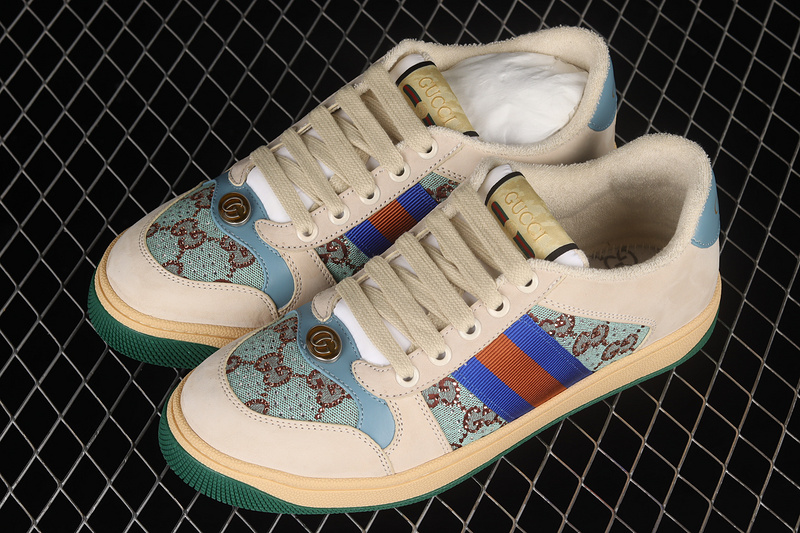 Gucci Distressed Screener Sneakers Blue/Red/Beige 23