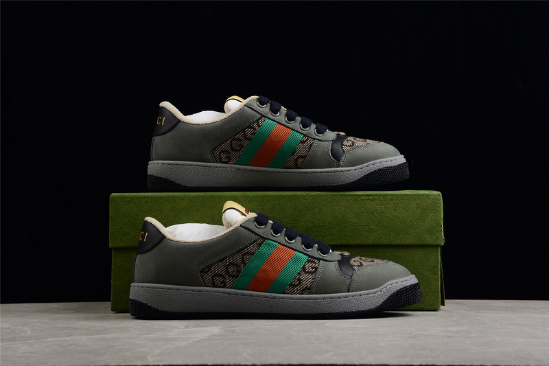 Gucci Distressed Screener Sneakers Dark Grey/Green/Red 5