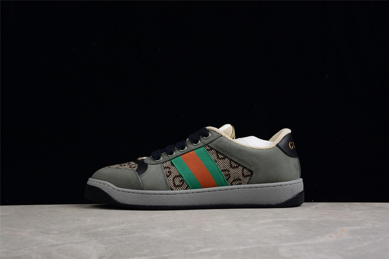 Gucci Distressed Screener Sneakers Dark Grey/Green/Red 17