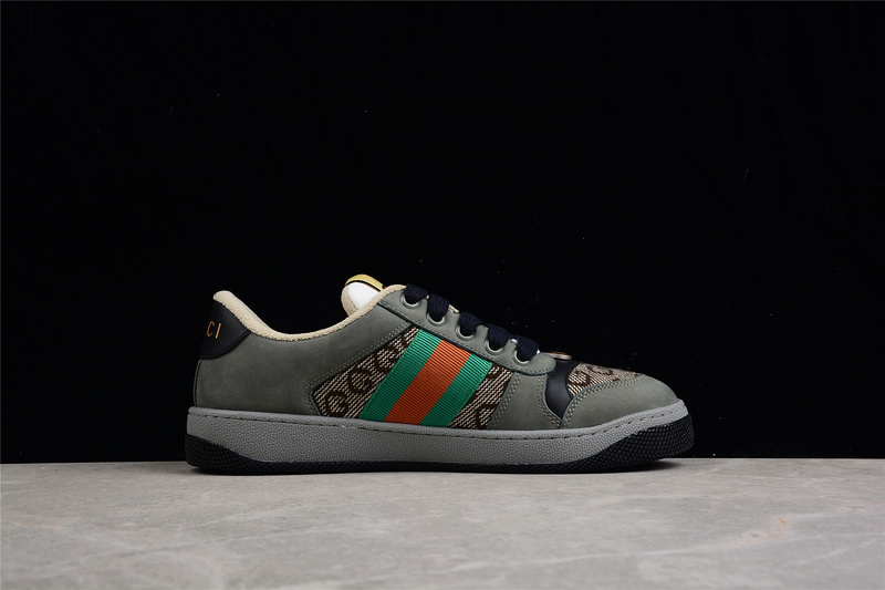 Gucci Distressed Screener Sneakers Dark Grey/Green/Red 21