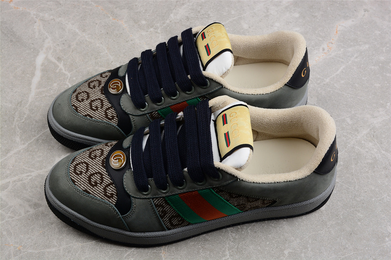 Gucci Distressed Screener Sneakers Dark Grey/Green/Red 27