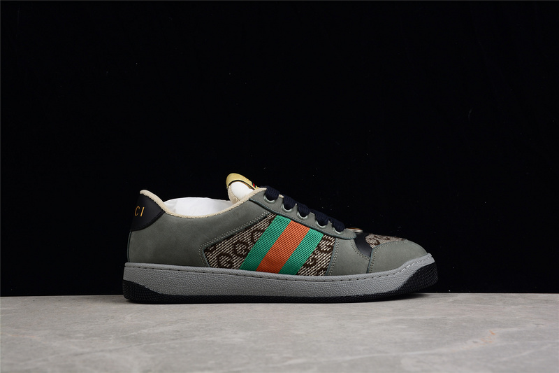 Gucci Distressed Screener Sneakers Dark Grey/Green/Red 29