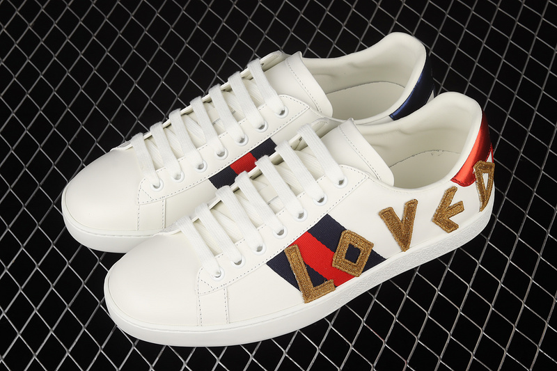 Gucci Ace Embroidered Sneakers White/Navy Blue/Red-Brown 5