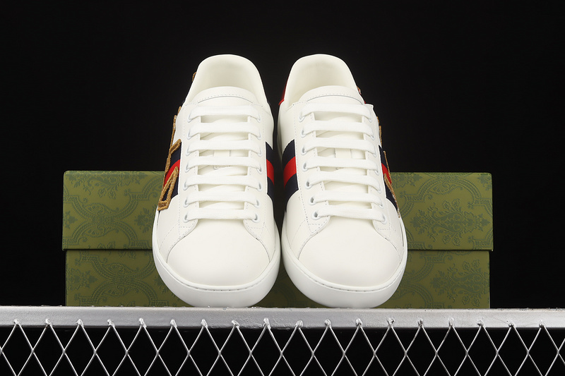 Gucci Ace Embroidered Sneakers White/Navy Blue/Red-Brown 7