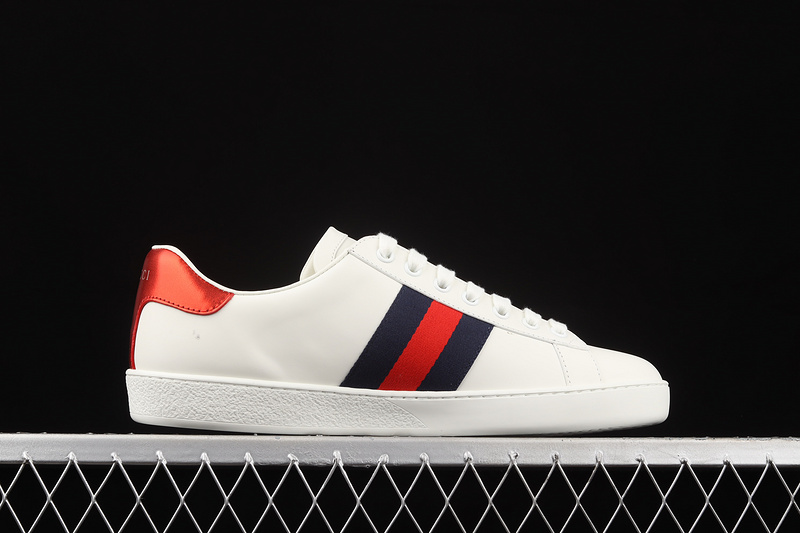 Gucci Ace Embroidered Sneakers White/Navy Blue/Red-Brown 9