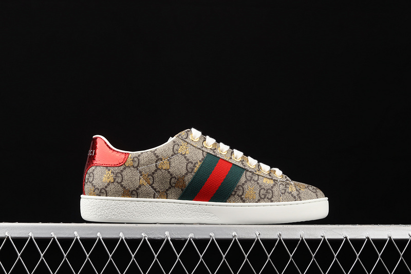 Gucci Ace Embroidered Low-Top Sneakers Khaki/Green/Red 9