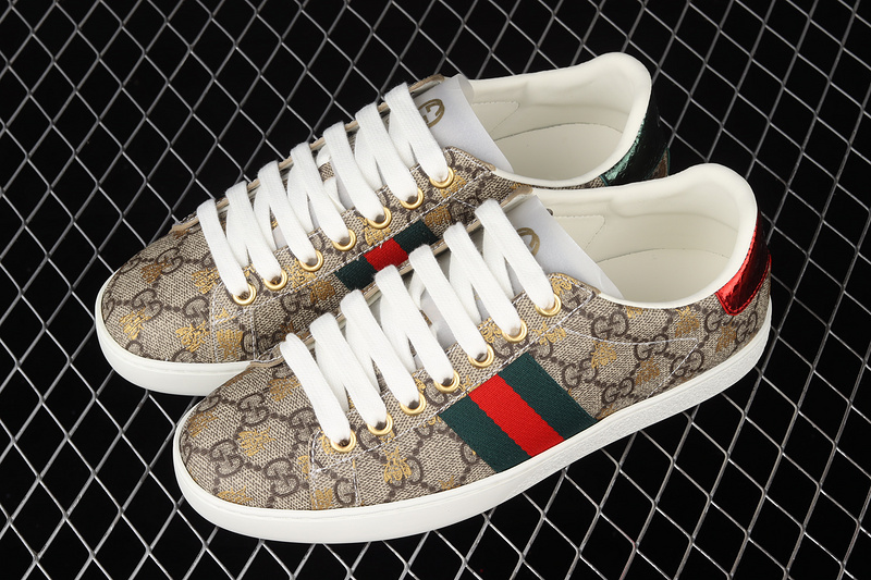 Gucci Ace Embroidered Low-Top Sneakers Khaki/Green/Red 19