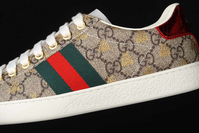 Gucci Ace Embroidered Low-Top Sneakers Khaki/Green/Red 29