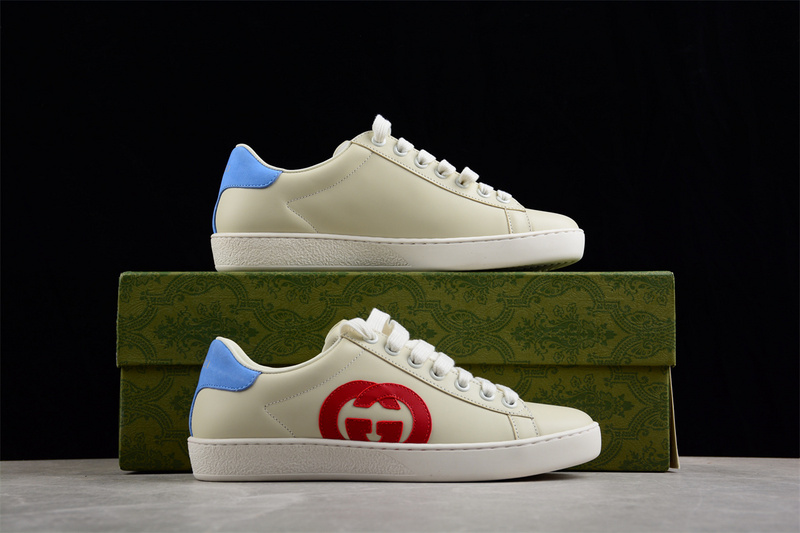 Gucci Ace Low Top Casual Sneakers Beige/Red/Light Blue 9