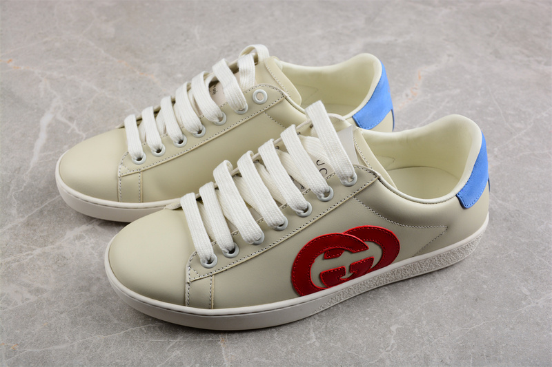 Gucci Ace Low Top Casual Sneakers Beige/Red/Light Blue 23