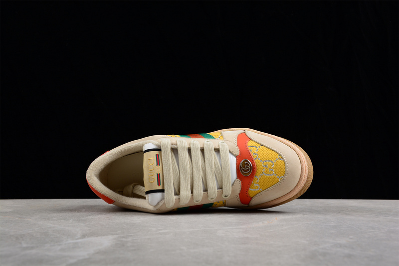 Gucci Distressed Screener Sneaker Beige/Green/Yellow-Red 5