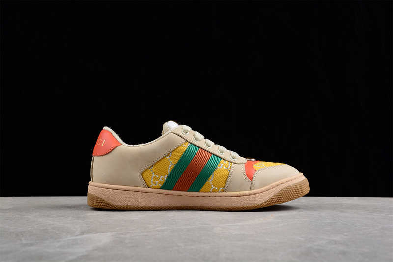 Gucci Distressed Screener Sneaker Beige/Green/Yellow-Red 23