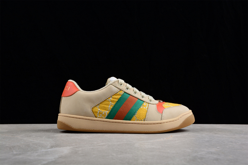 Gucci Distressed Screener Sneaker Beige/Green/Yellow-Red 31