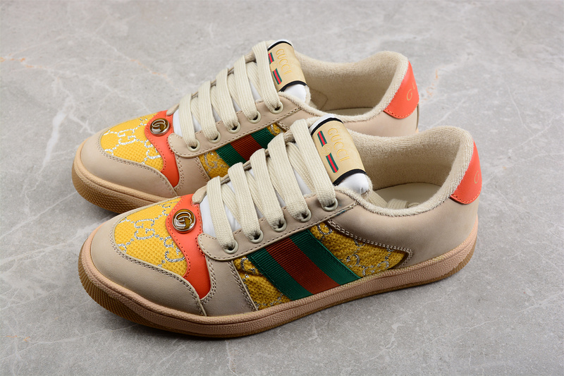 Gucci Distressed Screener Sneaker Beige/Green/Yellow-Red 33