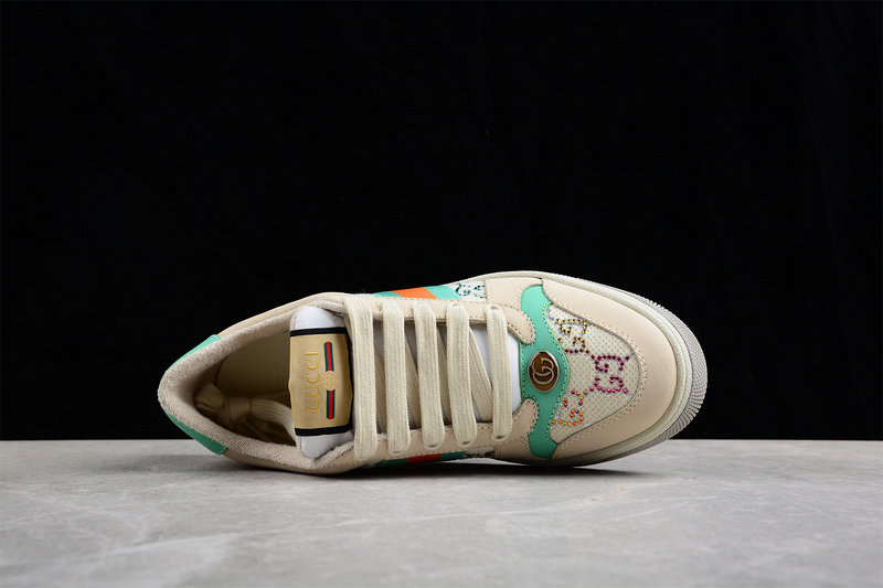 Gucci Distressed Screener Sneakers Light Khaki/Green/Red 25