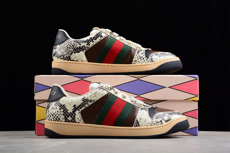 Gucci Ace Embroidered Low-Top Brown/Dark Green/Red-White 19