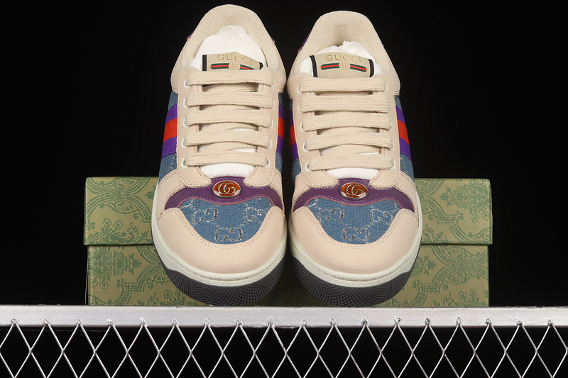 Gucci Distressed Screener Sneakers Beige/Blue/Purple-Red 5