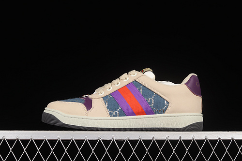 Gucci Distressed Screener Sneakers Beige/Blue/Purple-Red 13