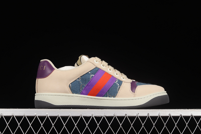 Gucci Distressed Screener Sneakers Beige/Blue/Purple-Red 23