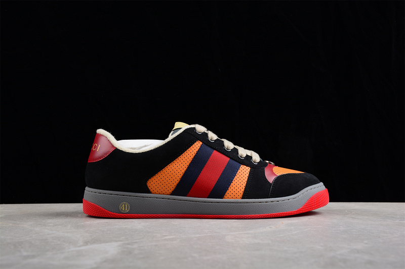 Gucci Ace Embroidered Low-Top Black/Orange/Red 13