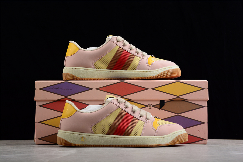 Gucci Ace Embroidered Low-Top Light Pink/Yellow/Beige 9