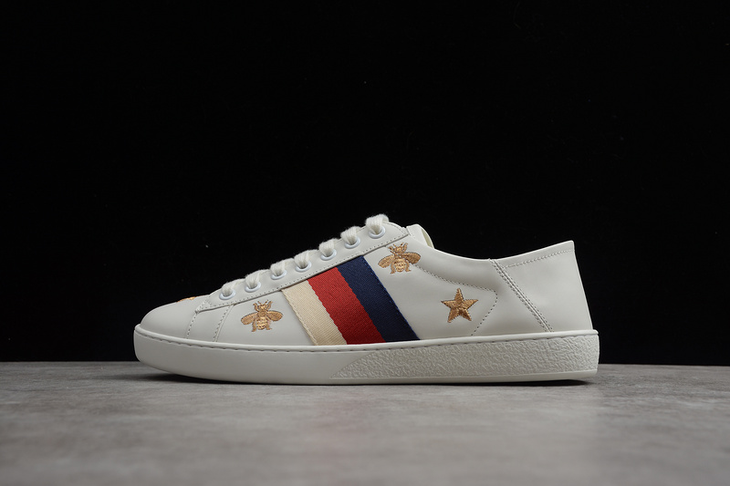 Gucci Ace Embroidered Low-Top Sneaker White/Blue/Gold 25