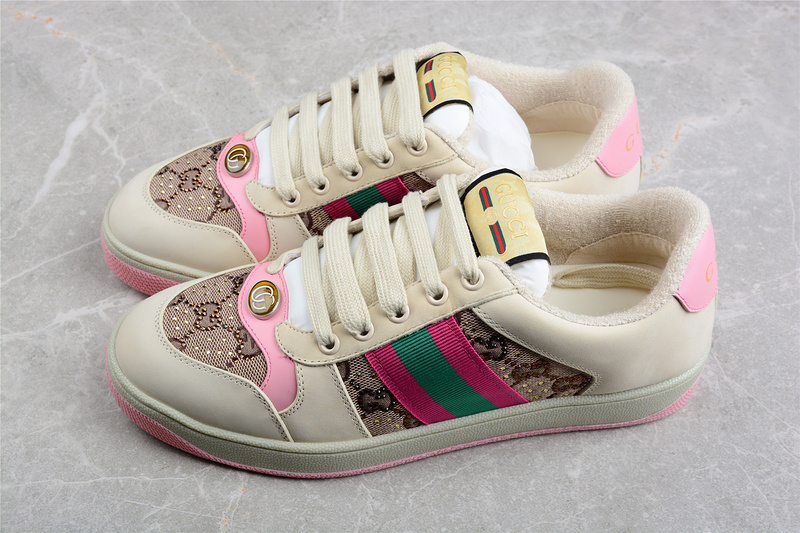 Gucci Distressed Screener Sneaker Beige/Pink/Green 3