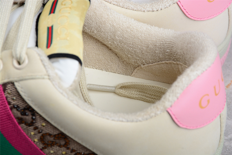 Gucci Distressed Screener Sneaker Beige/Pink/Green 11