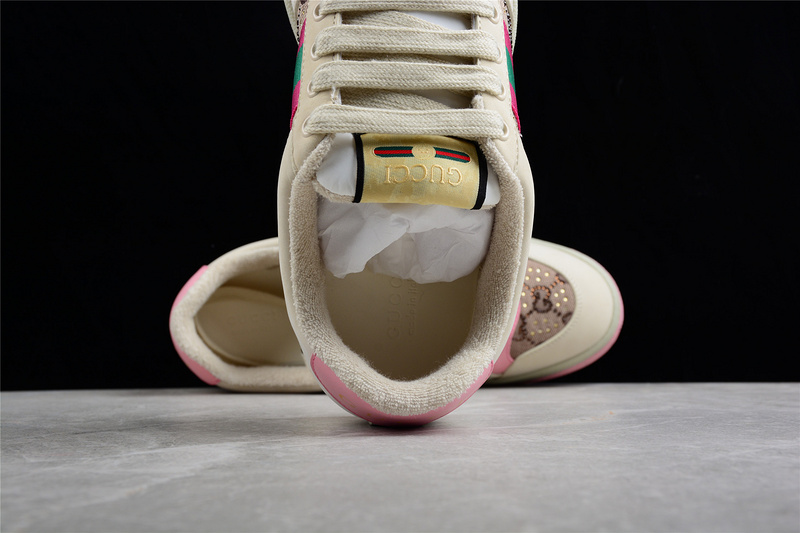 Gucci Distressed Screener Sneaker Beige/Pink/Green 17