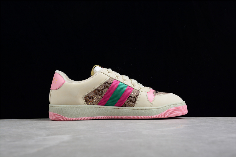 Gucci Distressed Screener Sneaker Beige/Pink/Green 21