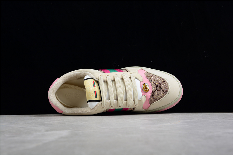 Gucci Distressed Screener Sneaker Beige/Pink/Green 23