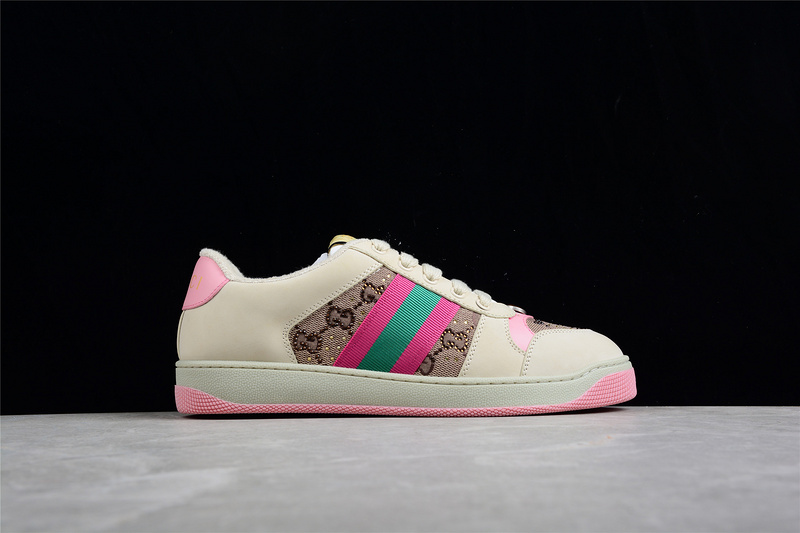 Gucci Distressed Screener Sneaker Beige/Pink/Green 29