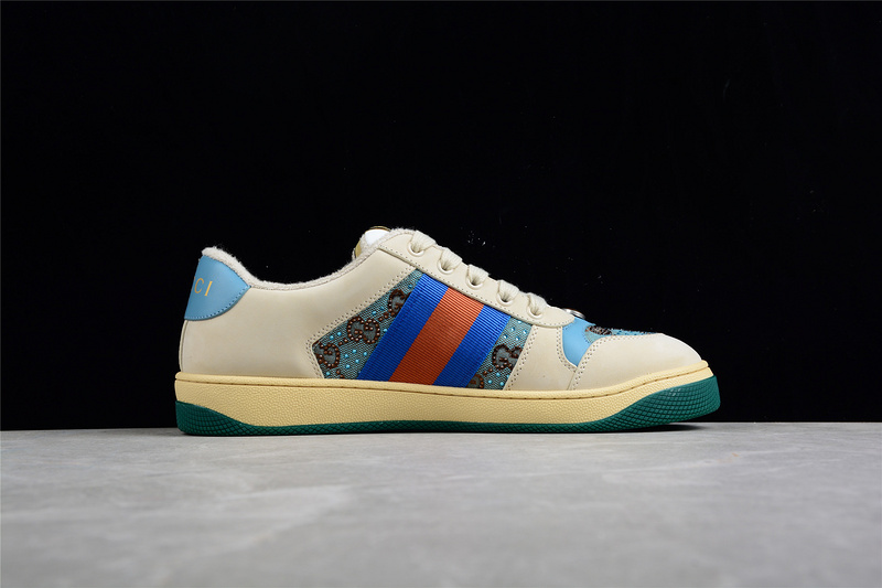 Gucci Distressed Screener Sneaker Beige/Red/Blue 5