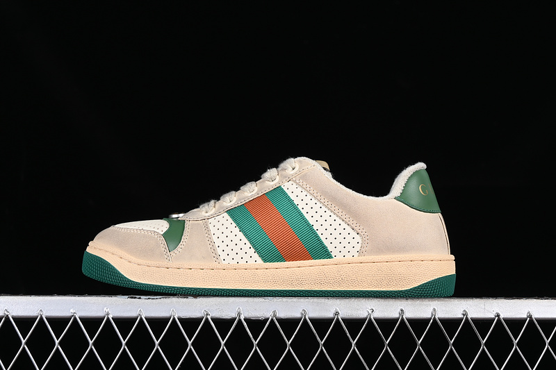 Gucci Distressed Screener Sneaker White/Broen/Grey/Green 13