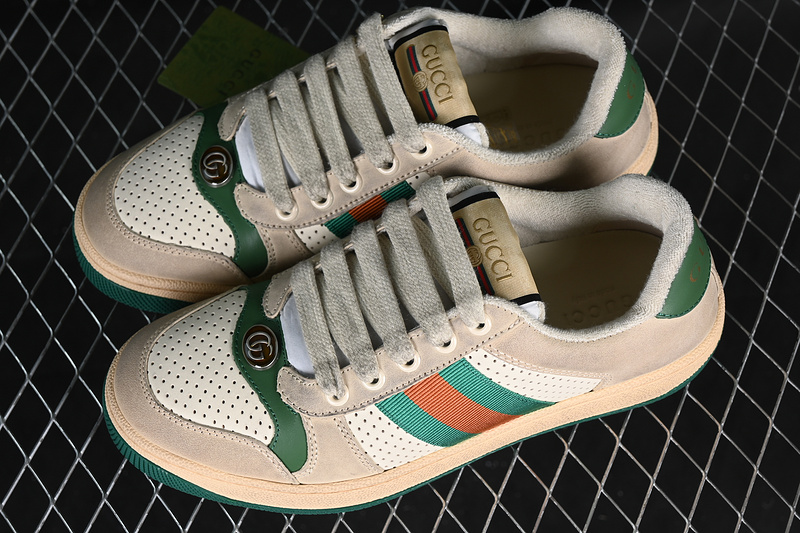 Gucci Distressed Screener Sneaker White/Broen/Grey/Green 31