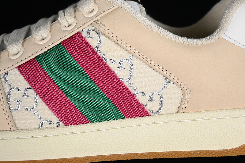 Gucci Distressed Screener Sneaker White/Broen/Grey/Red/Green 9