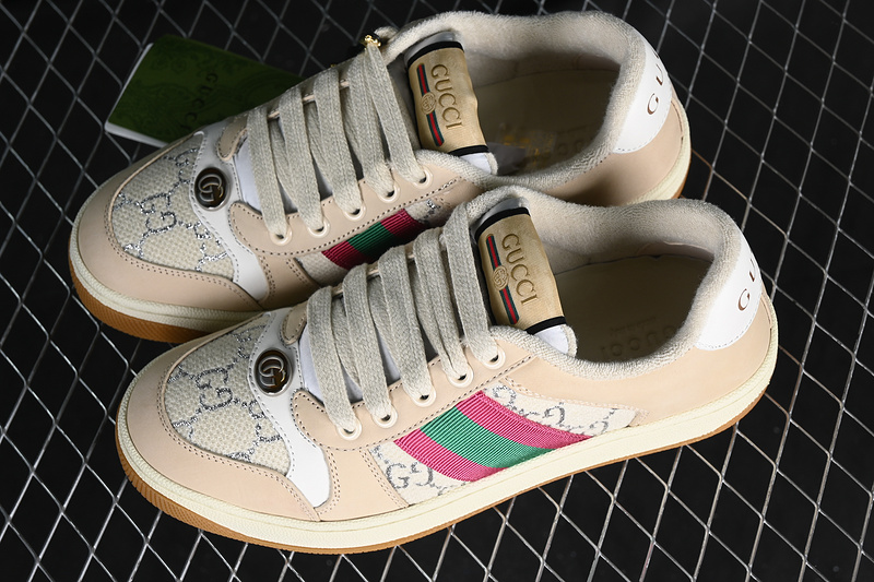 Gucci Distressed Screener Sneaker White/Broen/Grey/Red/Green 17