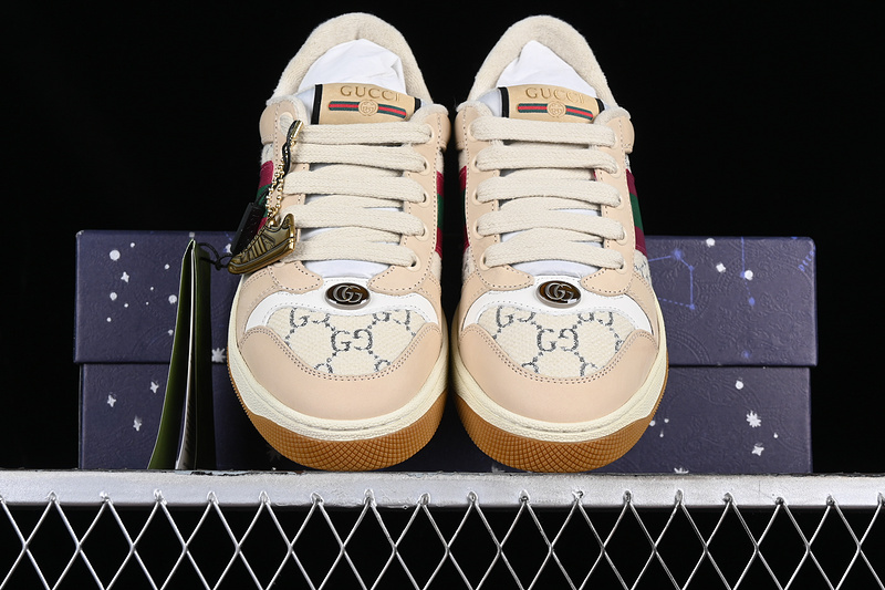 Gucci Distressed Screener Sneaker White/Broen/Grey/Red/Green 33