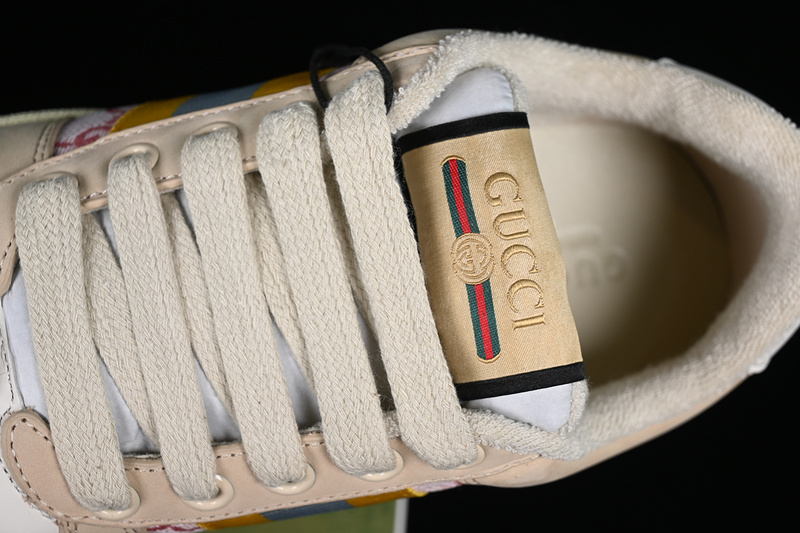 Gucci Distressed Screener Sneaker White/Broen/Pink/Yellow/Green 3