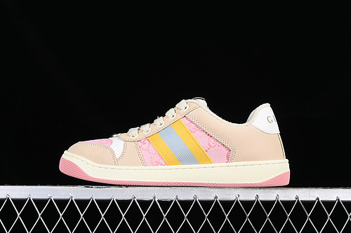 Gucci Distressed Screener Sneaker White/Broen/Pink/Yellow/Green 13