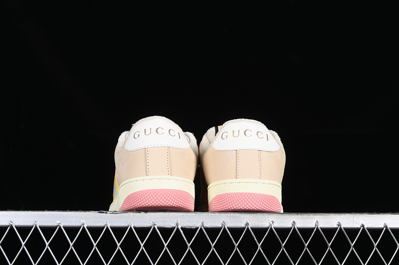 Gucci Distressed Screener Sneaker White/Broen/Pink/Yellow/Green 21