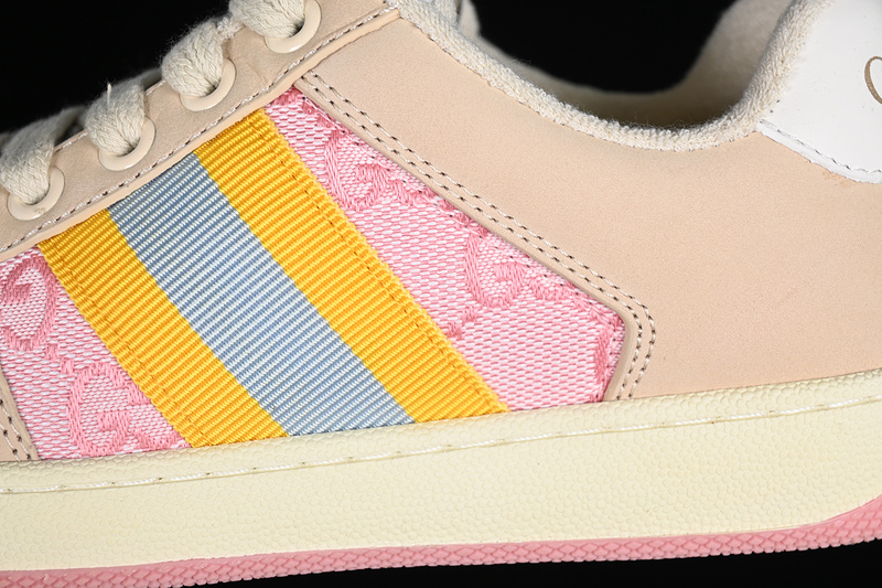 Gucci Distressed Screener Sneaker White/Broen/Pink/Yellow/Green 27