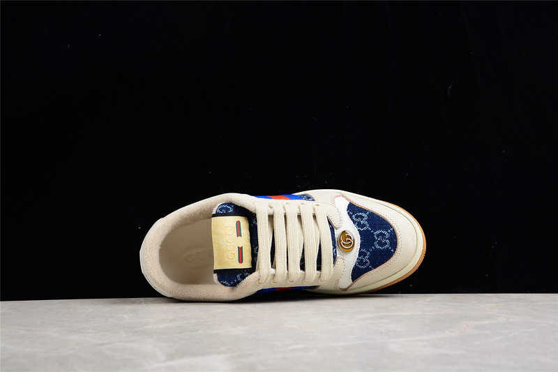 Gucci Distressed Screener Sneaker Beige/Navy Blue/Red 3