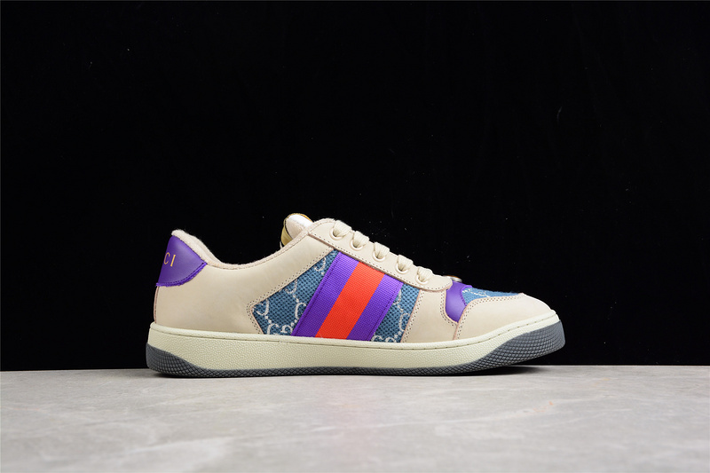 Gucci Distressed Screener Sneaker Beige/Purple/Red 7