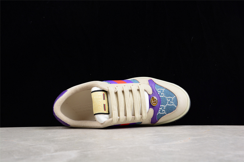 Gucci Distressed Screener Sneaker Beige/Purple/Red 15